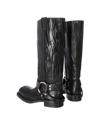 HIGH LEATHER BUCKLE BOOTS ANTHRACITE GREY