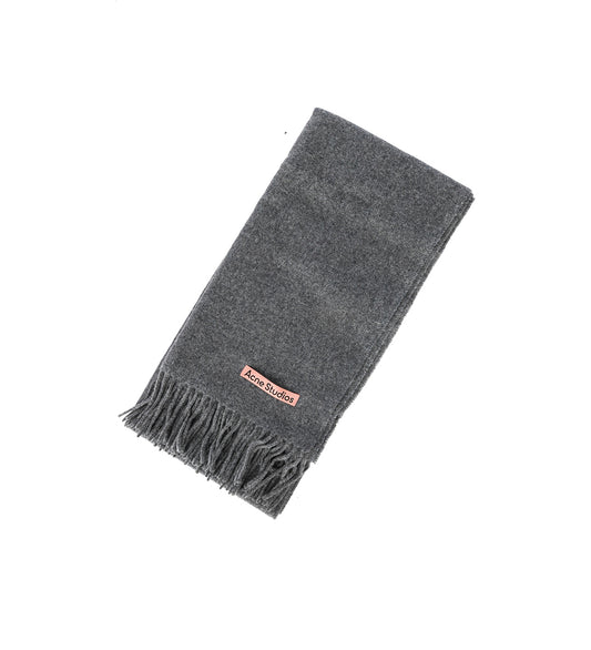 FRINGE WOOL SLIM SCARF GREY MELANGE