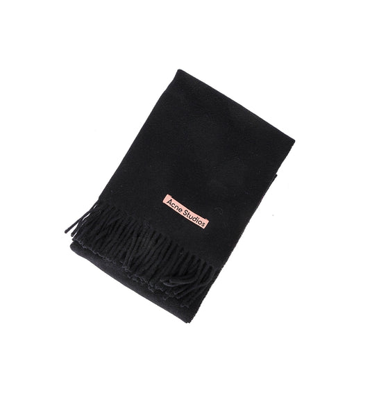 FRINGE WOOL SLIM SCARF BLACK