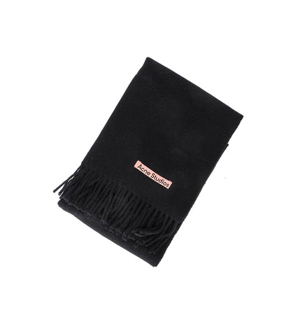 FRINGE WOOL SLIM SCARF BLACK
