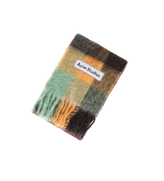 MOHAIR CHECK SCARF BROWN/YELLOW/GREEN