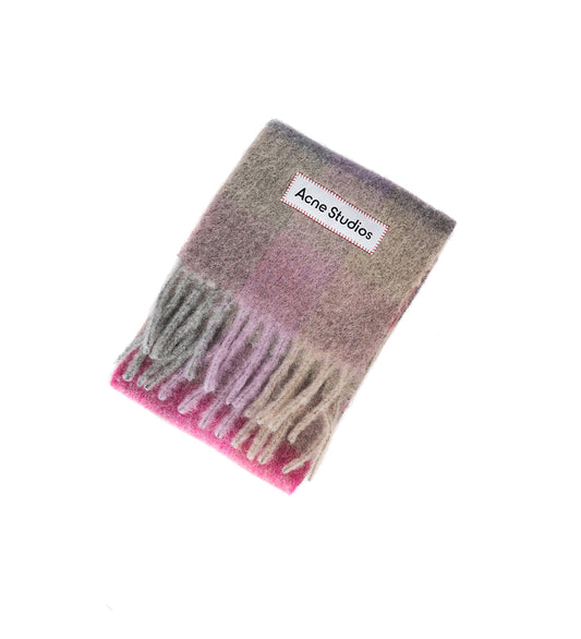 MOHAIR CHECK SCARF FUCSHIA/LILAC/PINK