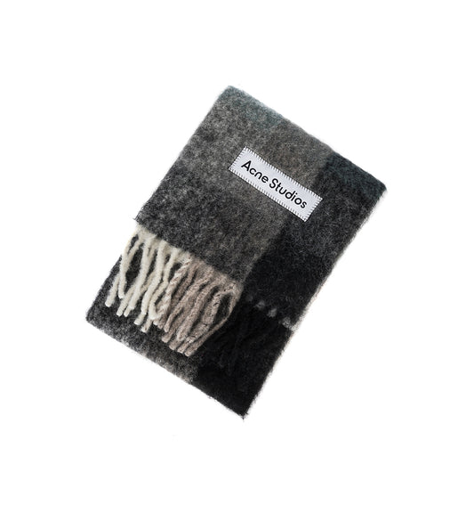 MOHAIR CHECK SCARF GREEN/GREY/BLACK