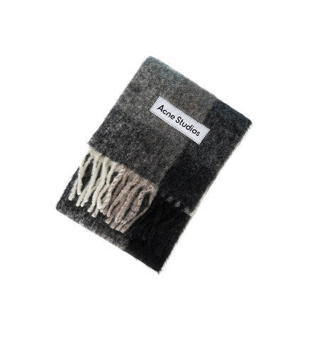 MOHAIR CHECK SCARF GREEN/GREY/BLACK