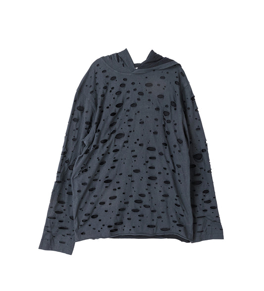 LAYERED DESTROYED HOODIE BLACK