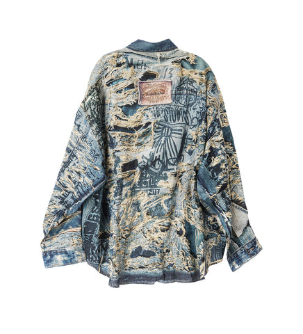DENIM TROMP L'OEIL PRINT BUTTON UP SHIRT DENIM BLUE