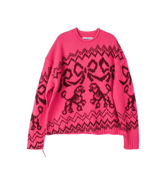 JACQUARD RIBON & DOG SWEATER PINK/RED