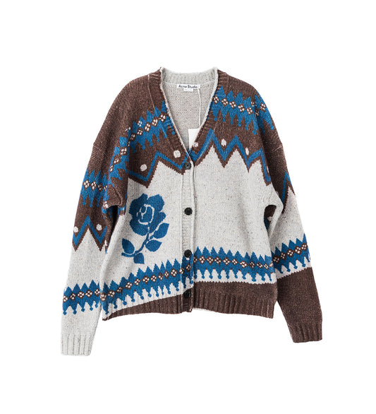 JACQUARD ROSE CARDIGAN BROWN/MULTI