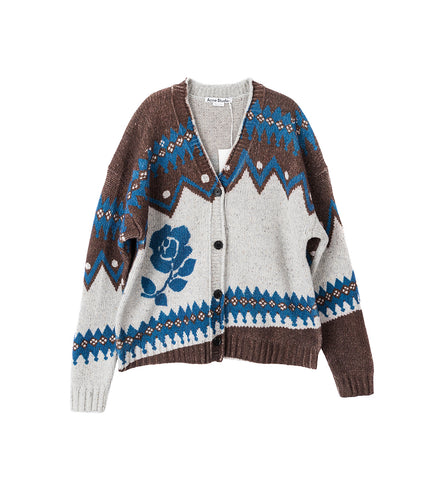 JACQUARD ROSE CARDIGAN BROWN/MULTI