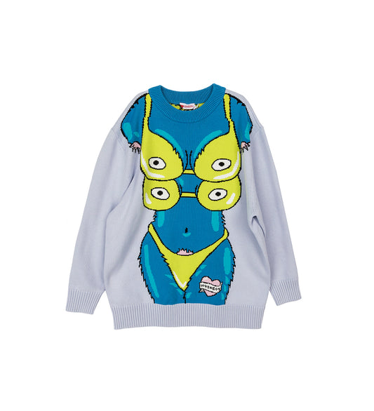 KNITTED SEXY BEASTS JUMPER BLUE