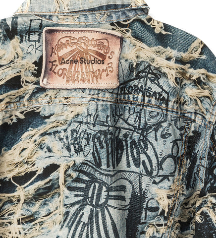 DISTRESSED PRINT DENIM JACKET MID BLUE