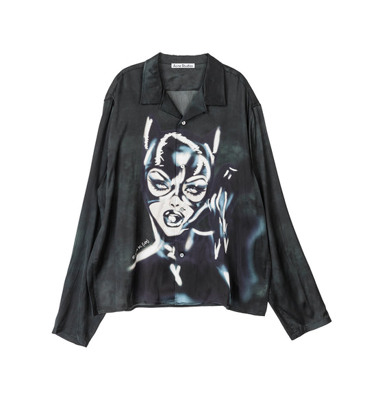 DC PRINT BUTTON UP SHIRT BLACK/BLUE
