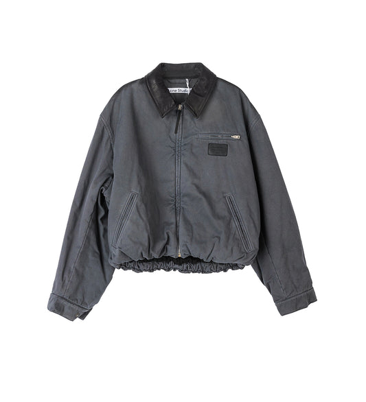 LEATHER COLLAR BOMBER BLOUSON ANTHRACITE GREY