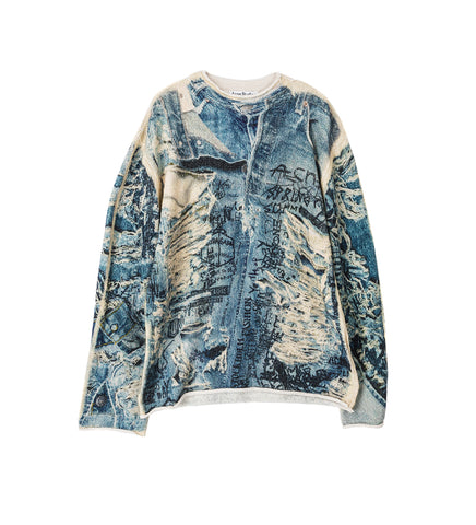 TROMPE L'OEIL PRINT SWEATER DENIM BLUE