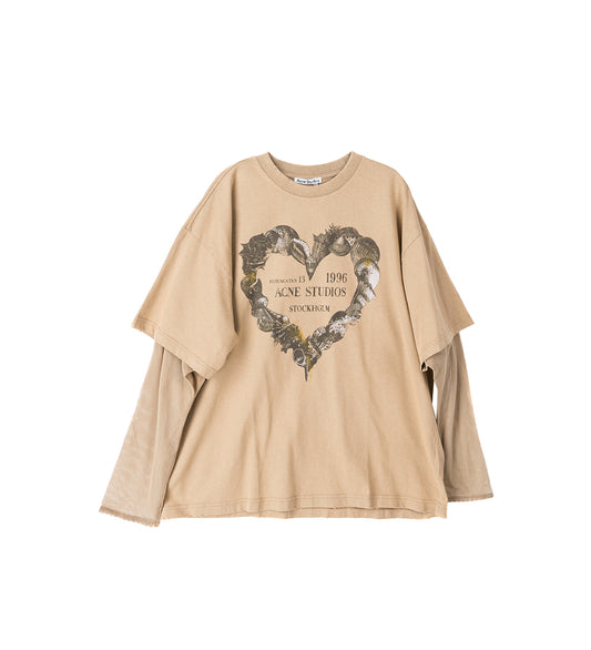 LAYERED PRINT T-SHIRT SAND BEIGE