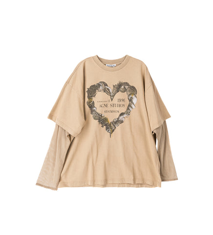 LAYERED PRINT T-SHIRT SAND BEIGE