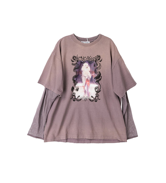 LAYERED PRINT T-SHIRT DARK MAUVE