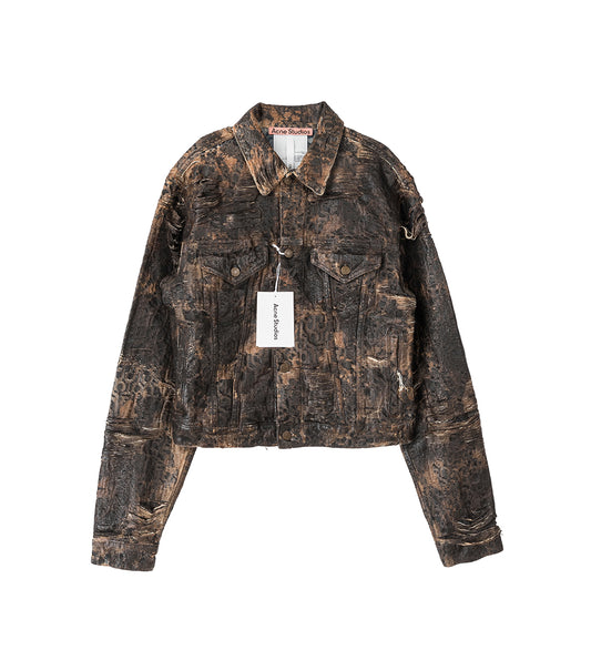 DISTRESSED MONOGRAM REGULAR FIT DENIM JACKET BROWN