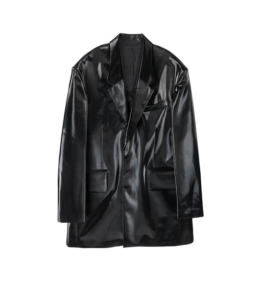 SINGLE BREASTED GLOSSY OVER COAT BLACK