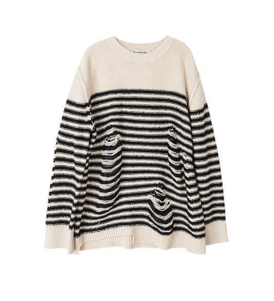 DISTRESSED STRIPE SWEATER BLACK/OATMEAL