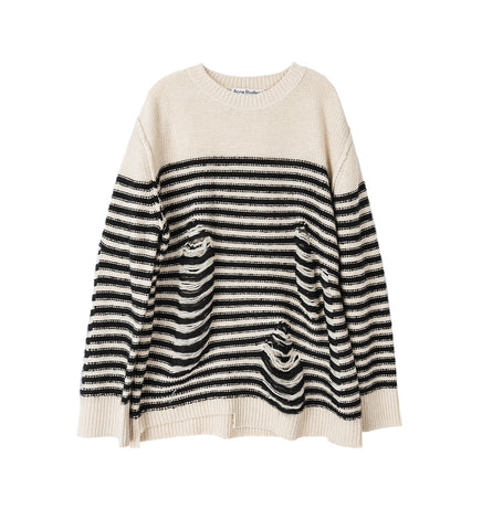 DISTRESSED STRIPE SWEATER BLACK/OATMEAL