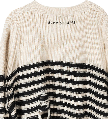 DISTRESSED STRIPE SWEATER BLACK/OATMEAL