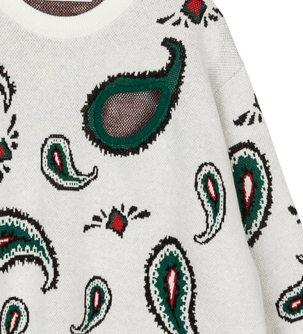 PAISLEY JACQURD KNIT PULLOVER OFF WHITE