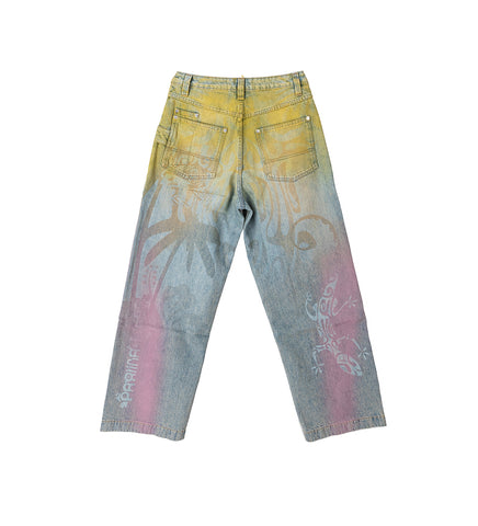 TIE-DYE BAGGY JEANS PASTEL RAINBOW