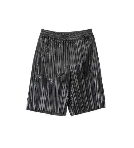 PLEATED LEATHER SHORTS BLACK