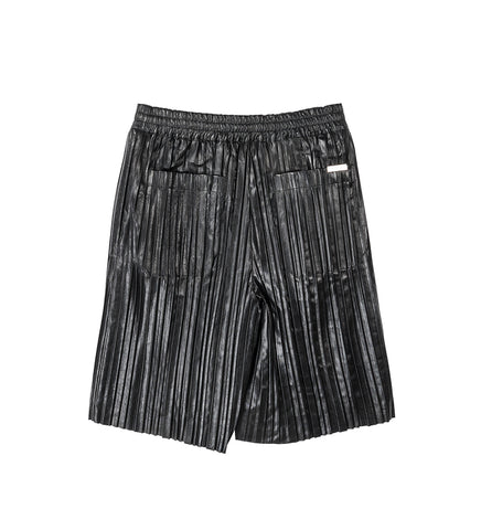 PLEATED LEATHER SHORTS BLACK
