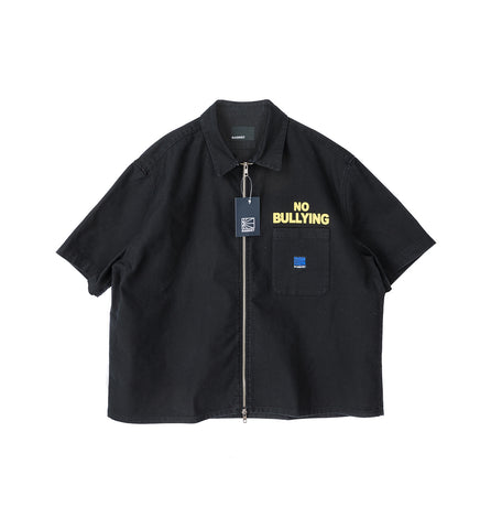 NO BULLYING SS ZIP SHIRT BLACK