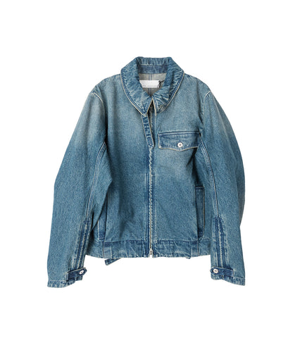 WASHED DENIM JACKET ZIPPED BLUE