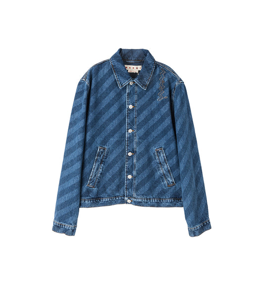 LASER PRINTED DENIM TRUCKER INDIGO
