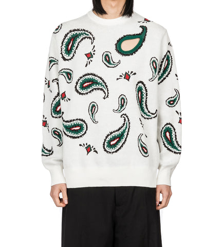 PAISLEY JACQURD KNIT PULLOVER OFF WHITE