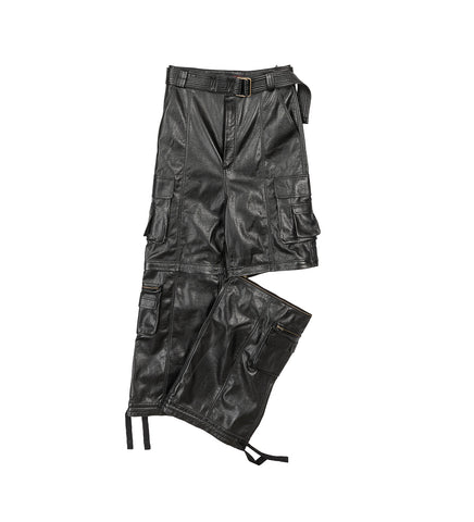 FAUX LEATHER ZIP-OFF CARGOS BLACK