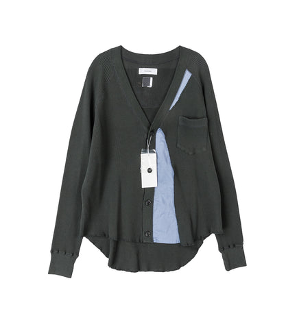 LAYERED WAFFLE KNIT CARDIGAN CHARCOAL