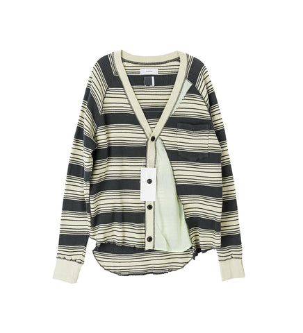 LAYERED WAFFLE KNIT CARDIGAN CHARCOAL/MINT