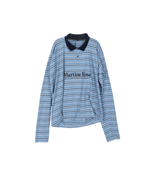 L/S PULLED NECK POLO BLUE STRIPE