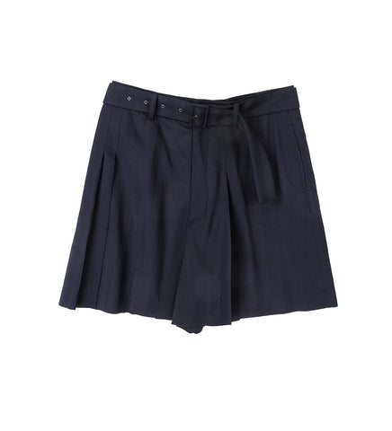 PLEATED WOOL SHORTS NAVY
