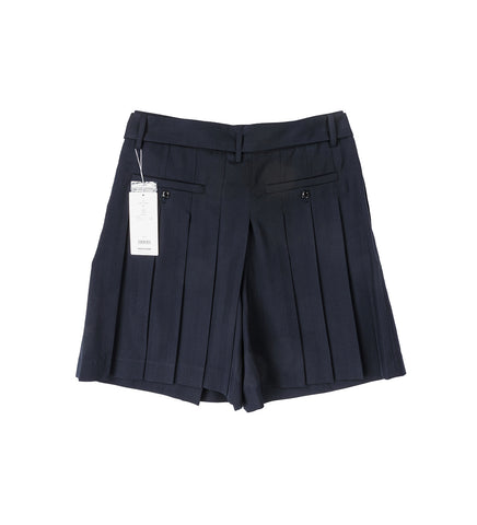 PLEATED WOOL SHORTS NAVY