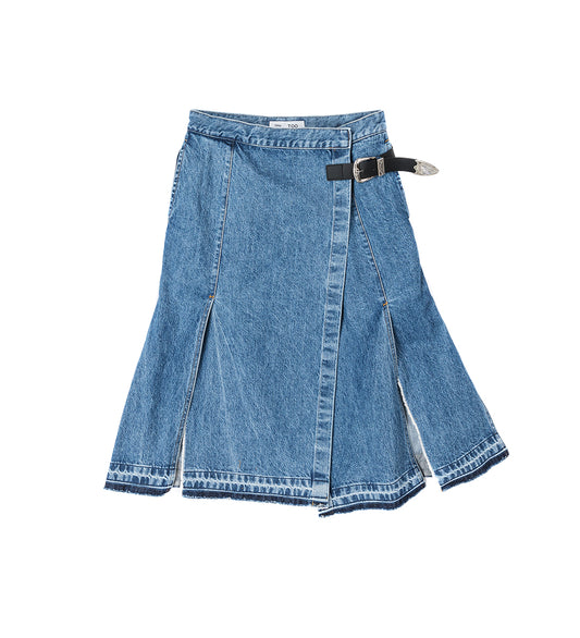 DENIM WRAP SKIRT BLUE
