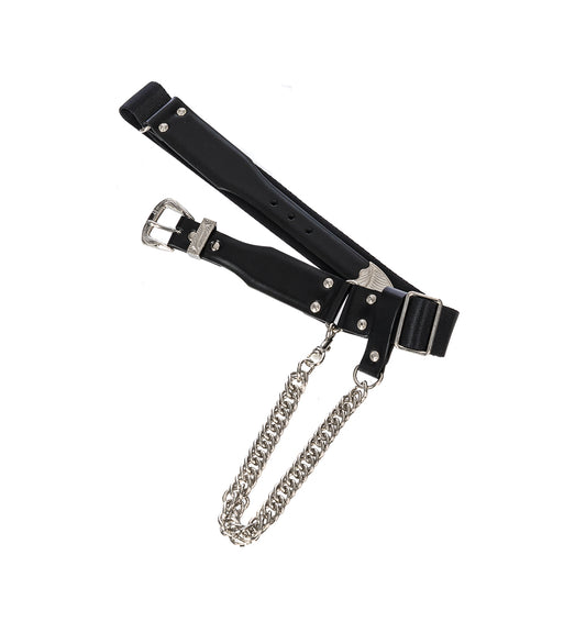 LEATHER NYLON BELT WITH CHAIN BLACK