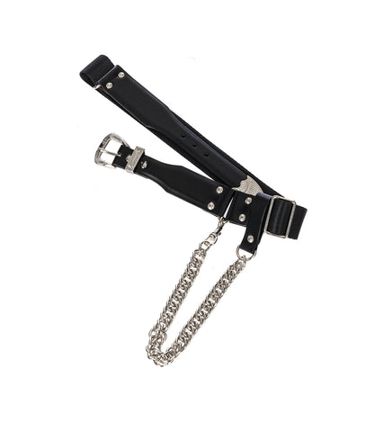 LEATHER NYLON BELT WITH CHAIN BLACK