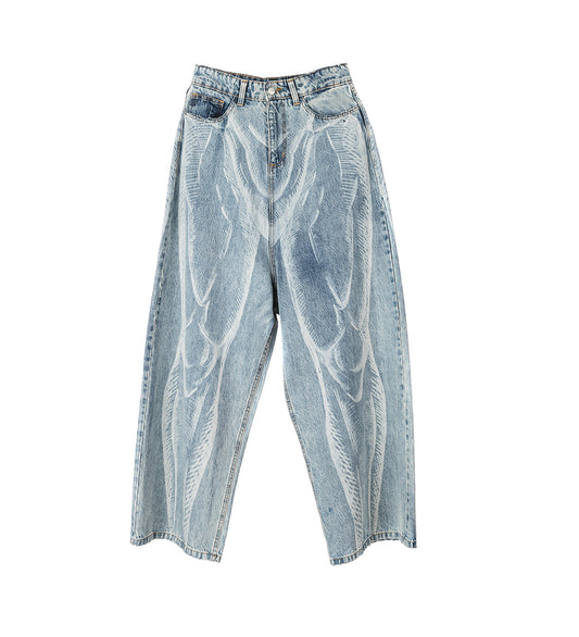 LASER ETCHED JEANS LIGHT WASH WHITE