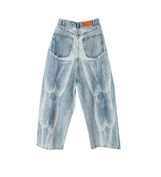 LASER ETCHED JEANS LIGHT WASH WHITE