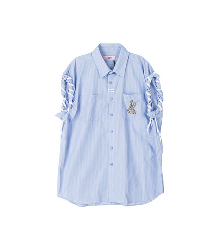 LACED SLEEVE OVERSHIRT BLUE/WHITE