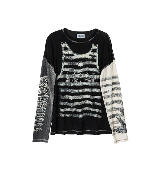 TATTOO PRINTED LONG SLEEVES TOP BLACK/ECRU