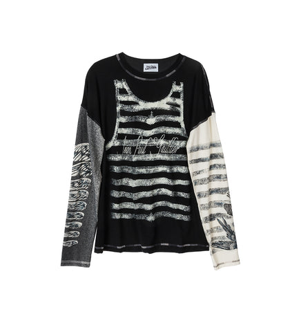 TATTOO PRINTED LONG SLEEVES TOP BLACK/ECRU