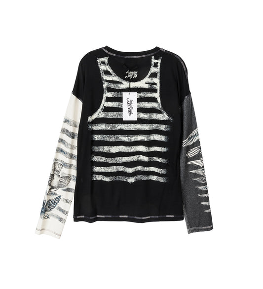 TATTOO PRINTED LONG SLEEVES TOP BLACK/ECRU