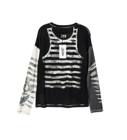 TATTOO PRINTED LONG SLEEVES TOP BLACK/ECRU